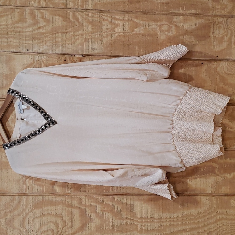 Designer Luiz Archer Couture Vintage RARE Silk Beaded Textured Smocked Dres…